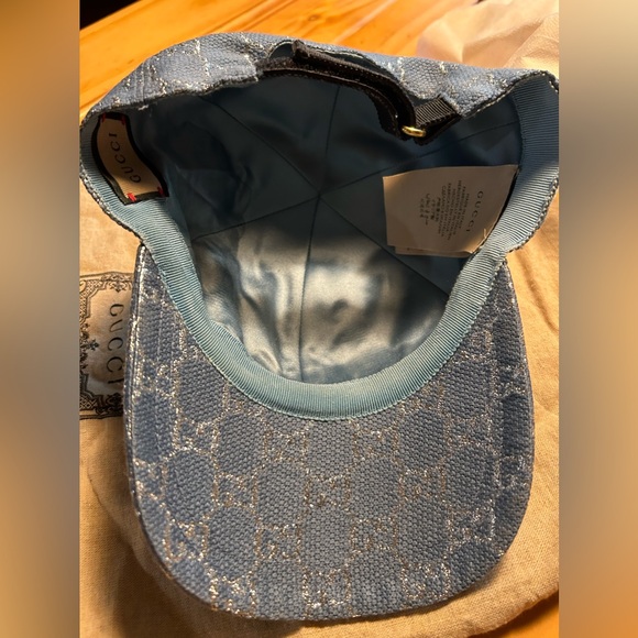 Gucci Canvas GG Monogram Rush Baseball Hat M Blue Silver worn 2x. Excellent - Picture 3 of 11